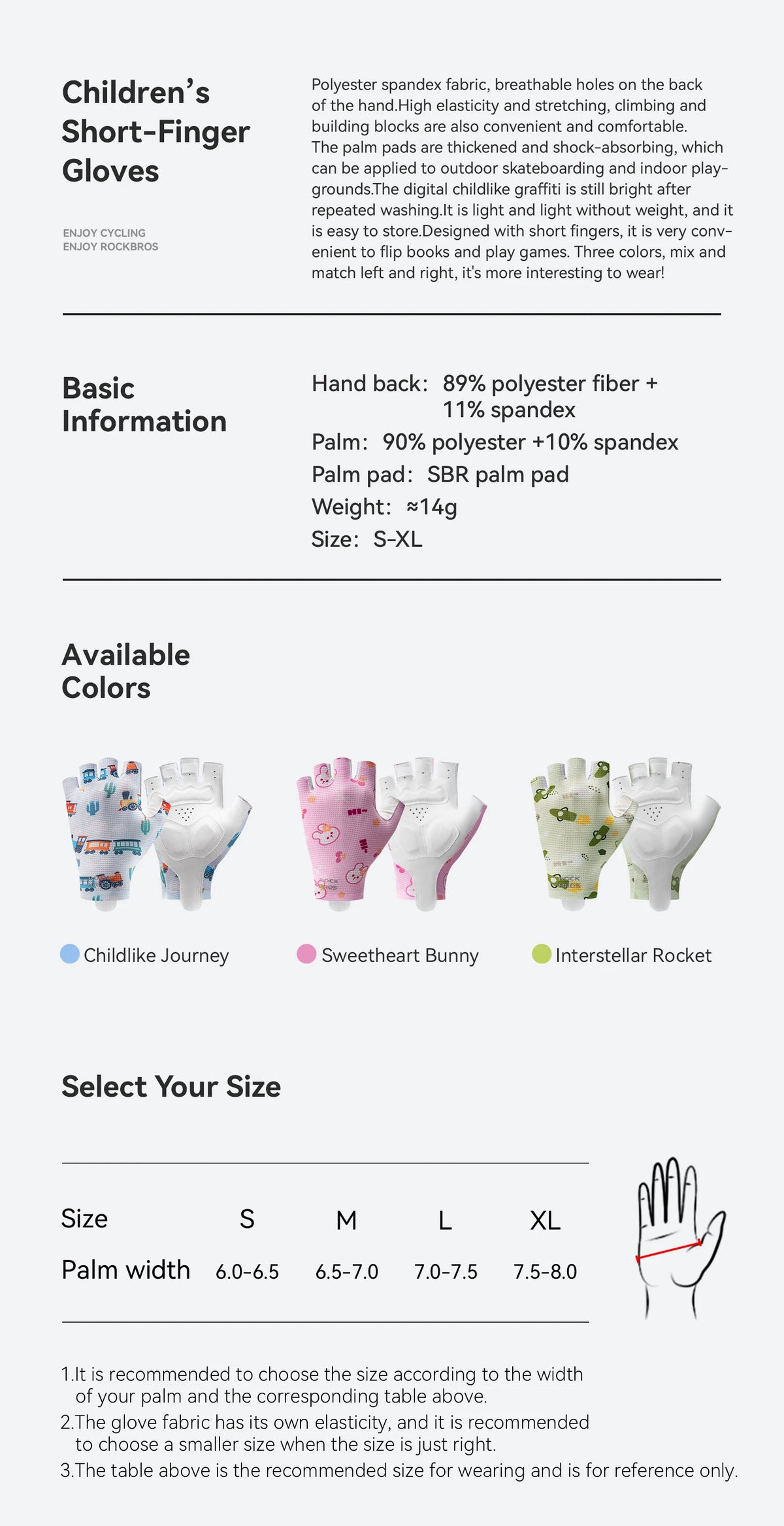 ROCKBROS Children Sports Gloves Non-Slip Wear-Resistant with SBR Palm Pads Cycling Gloves Childlike Graffiti Bike Riding Gloves