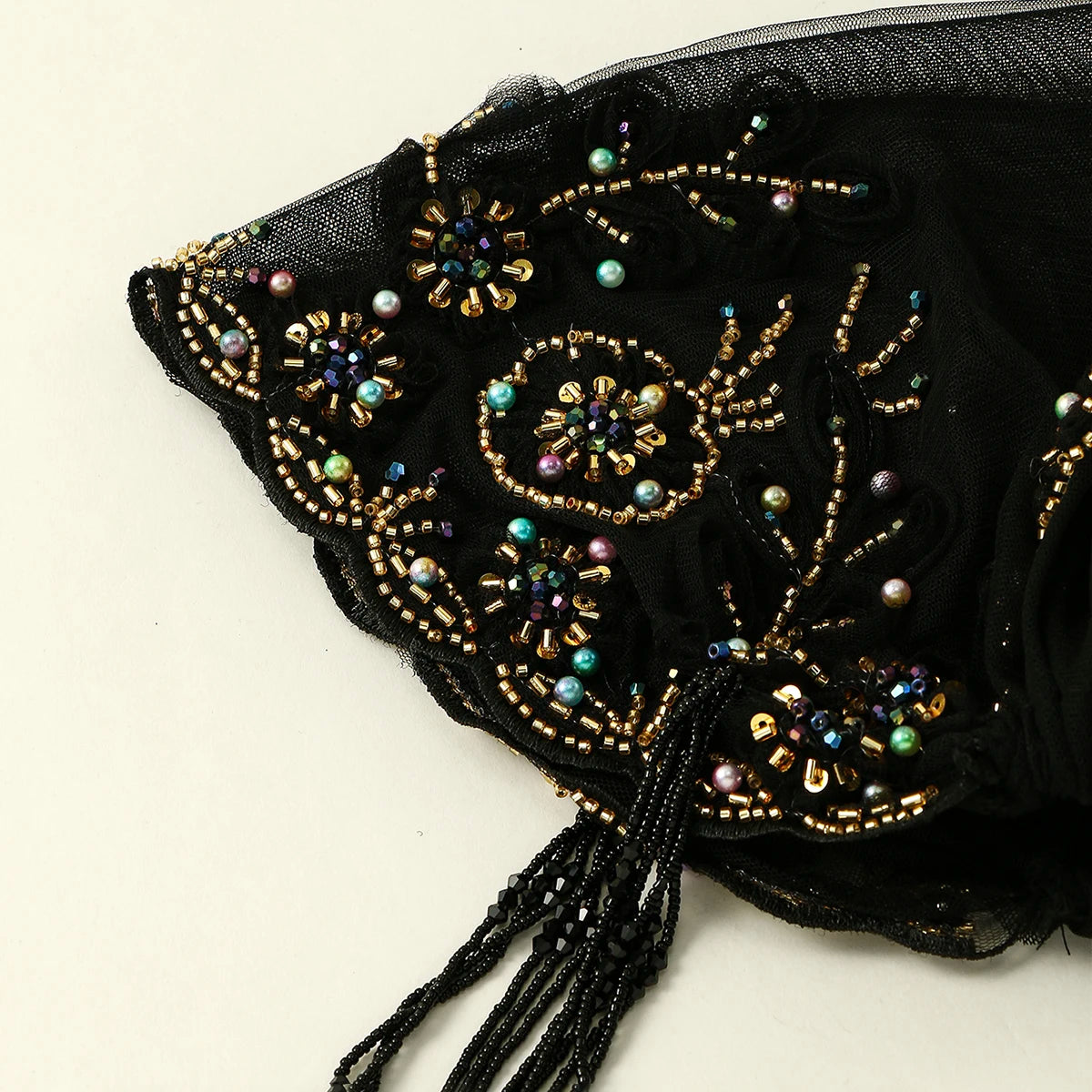 Women’s Luxury Pearl Embroidered Mesh Hijab Cap