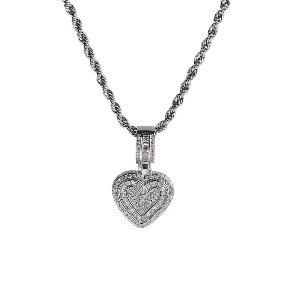 THE BLING KING Baguette CZ Small Heart Pendant Necklace for Women – Iced-Out 5A+ Cubic Zirconia Lovely Jewelry Birthday Gift