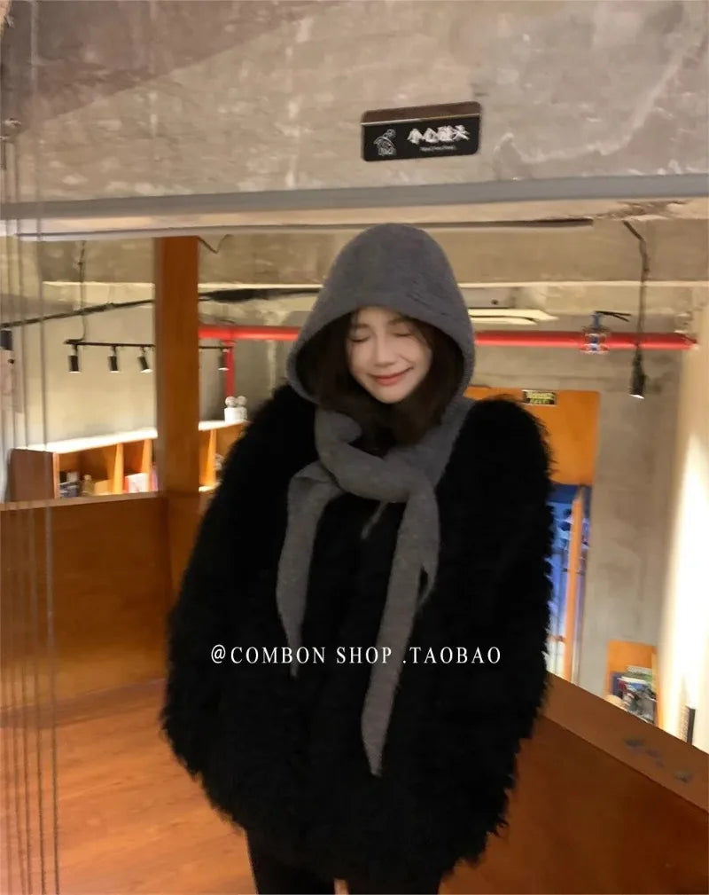 Oversize Hood Scarf Balaclava Hat Winter Ear Protection Windproof Warm Balaclava Hats Women Fashion Hat and Scarf Skullies Beani