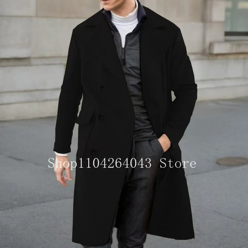 Elegant Men Winter Trench Coat Luxury Peak Lapel High Quality Long Coat for Business And Wedding Dresses Customized Elegant Men