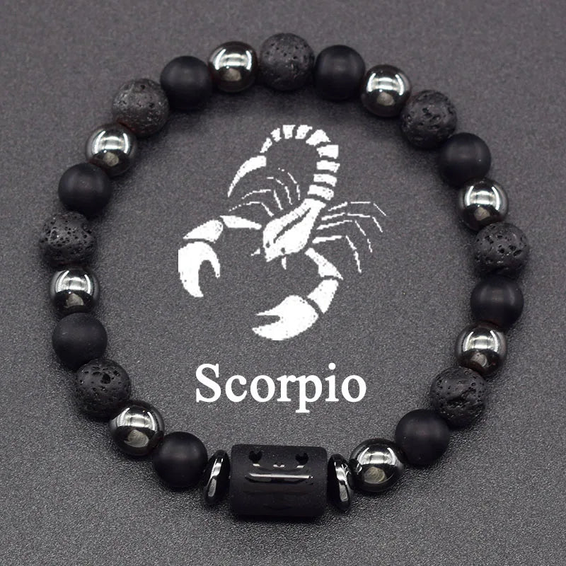 12 Zodiac Constellation Signs Bracelet for Men & Women – Natural Tiger Eye Stone Beaded Bracelet, Leo Taurus Charm Couple Jewelry