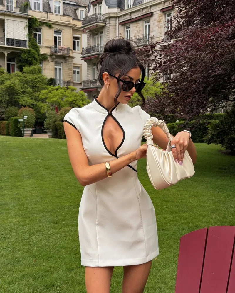 Women’s Elegant V-Neck Hollow-Out Mini Dress