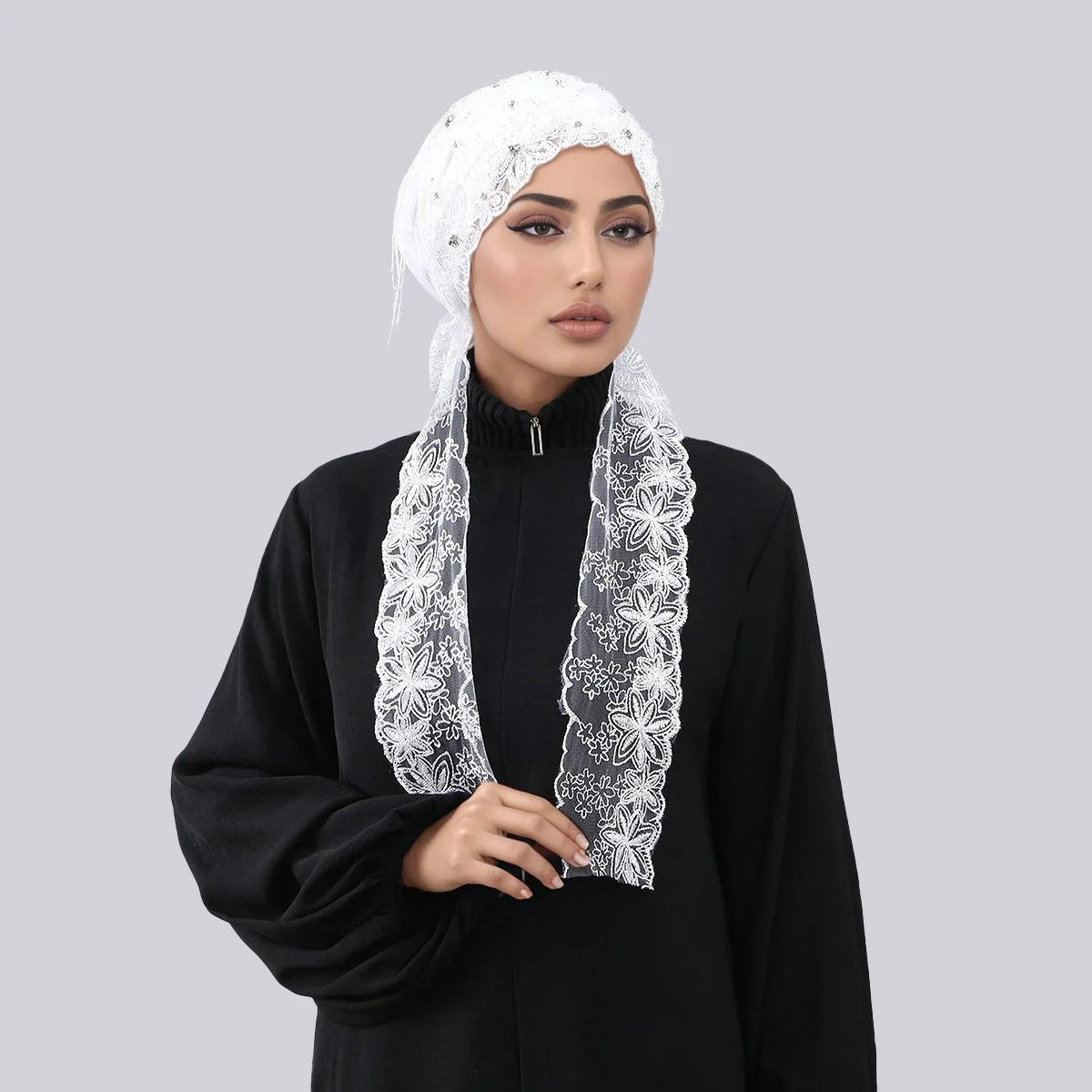 Women’s Luxury Pearl Embroidered Mesh Hijab Cap