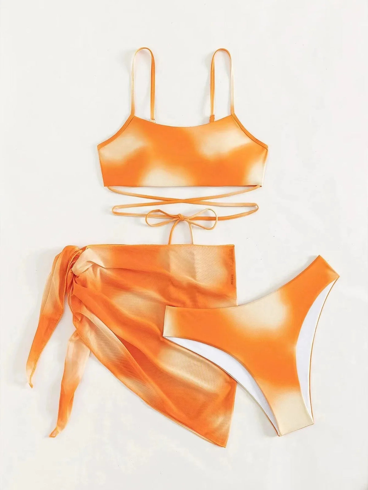 Tie Dye Bikini Swimsuit Women's Three Piece Set Mesh Skirt Split Body Suspender Fashionable Swimsuit Padded Bikini Set Swimwear