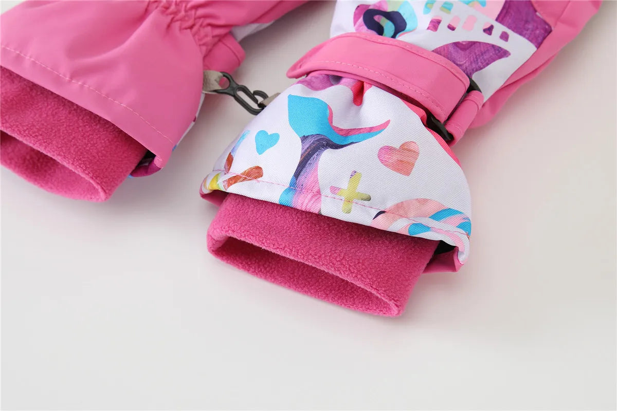HONEYKING Kids Winter Ski Gloves Waterproof Warm Padded Mitten For Girls Boys Outdoor Skiing Cycling Windproof Snowboard Gloves