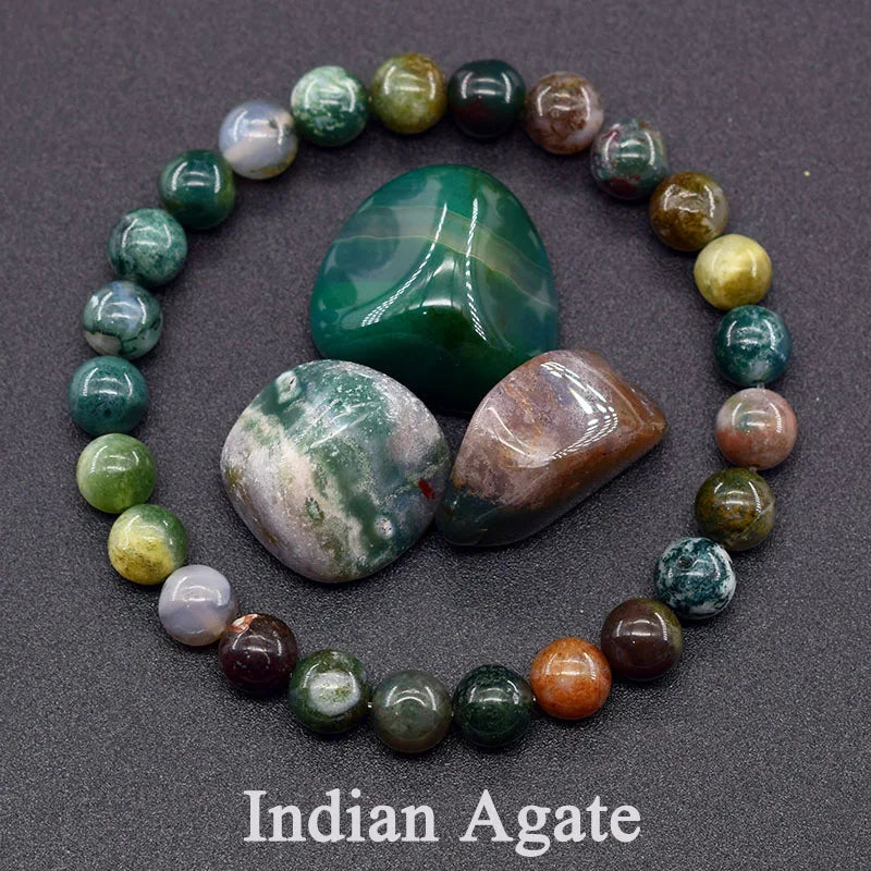 Indian Agate Bead Bracelet for Women – Natural Colorful Crystal Stone Strand Bracelet, Energy-Inspired Yoga Jewelry Gift