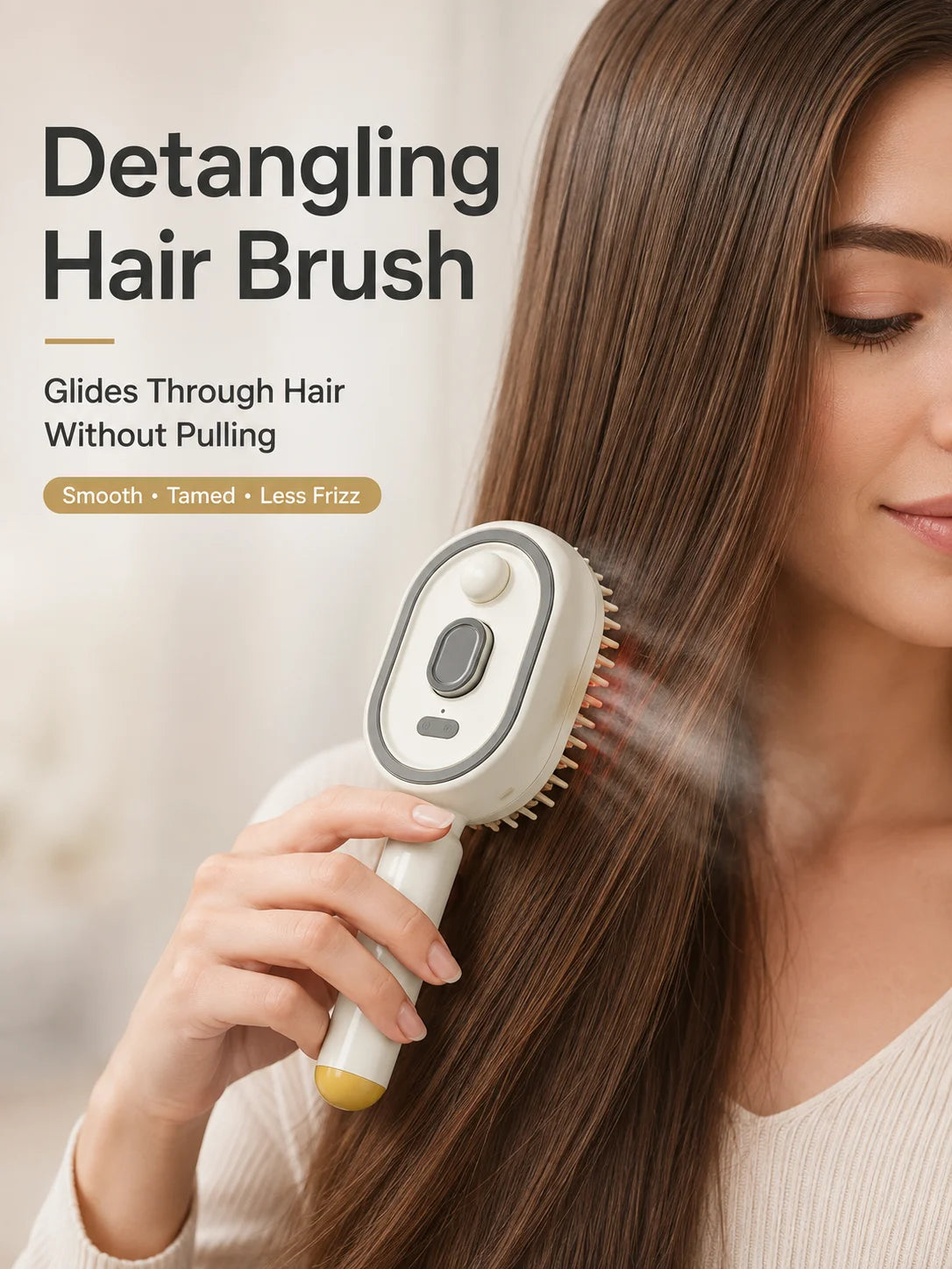 Magic Detangling Hair Brush for Women – Anti-Frizz Electric Spray Air Cushion Brush, Self-Cleaning Rechargeable Hair Detangler with Red Light