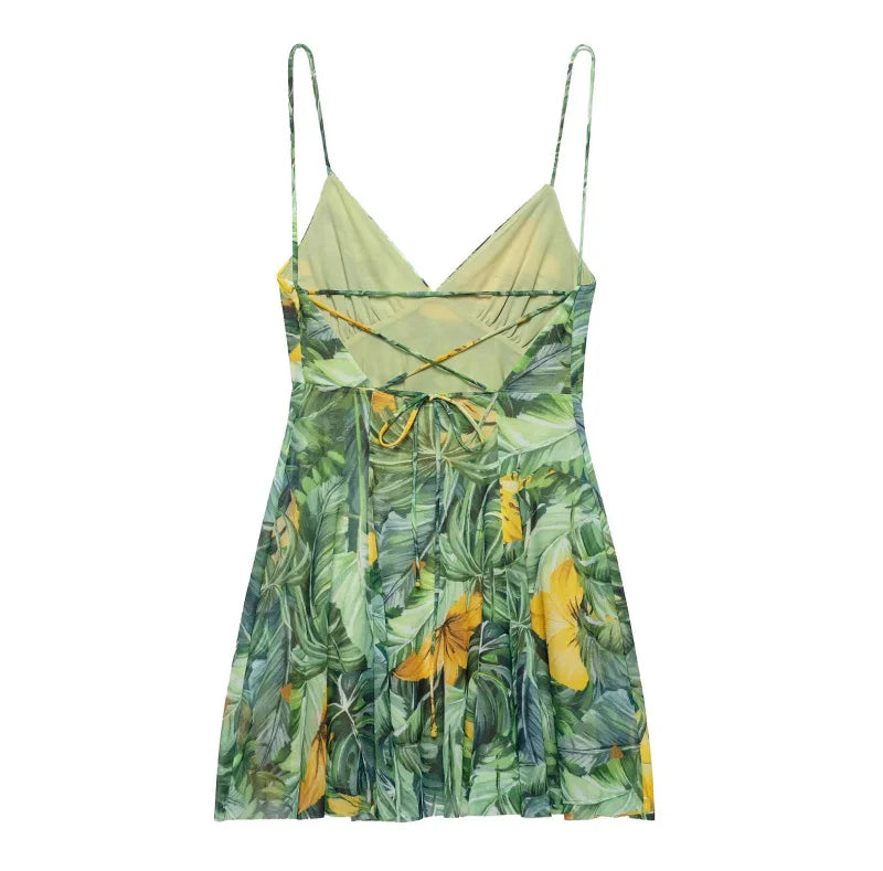 Women’s Printed V-Neck Halter Mini Dress