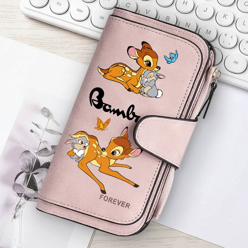 Bambi Long Zip Wallet for Women – Cute Cartoon Multi-Card Large Capacity Kawaii Clutch Bag, Soft Texture Fashion Purse