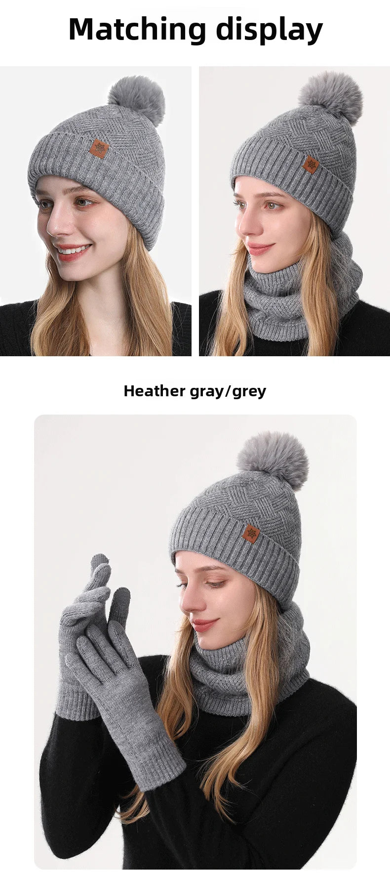 Men's / Women's Outdoor Warm Fleece-lined Knitted Hats Winter Cold-proof Double-layer Stocking Cap One/three-piece Set Skullies
