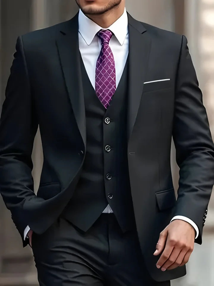 Men’s Elegant Slim Fit Tuxedo Suit Set – Classic Black Formal Suit for Weddings, Business, Parties & Special Occasions