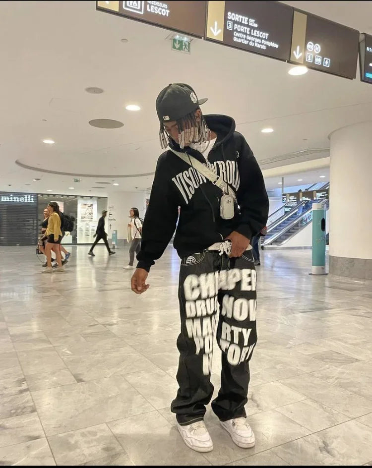 Y2k Wide Leg Jeans 2026 New Trend Hip Hop Letter Printed Black Pants Men Women Fashion Punk Loose Straight Trousers Streetwear
