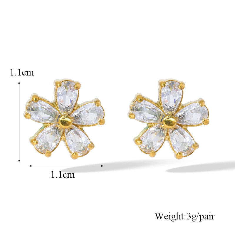 EILIECK 316L Stainless Steel White Zirconia Flower Petal Necklace Bracelet & Earrings Set for Women – Trendy Jewelry Party Gift
