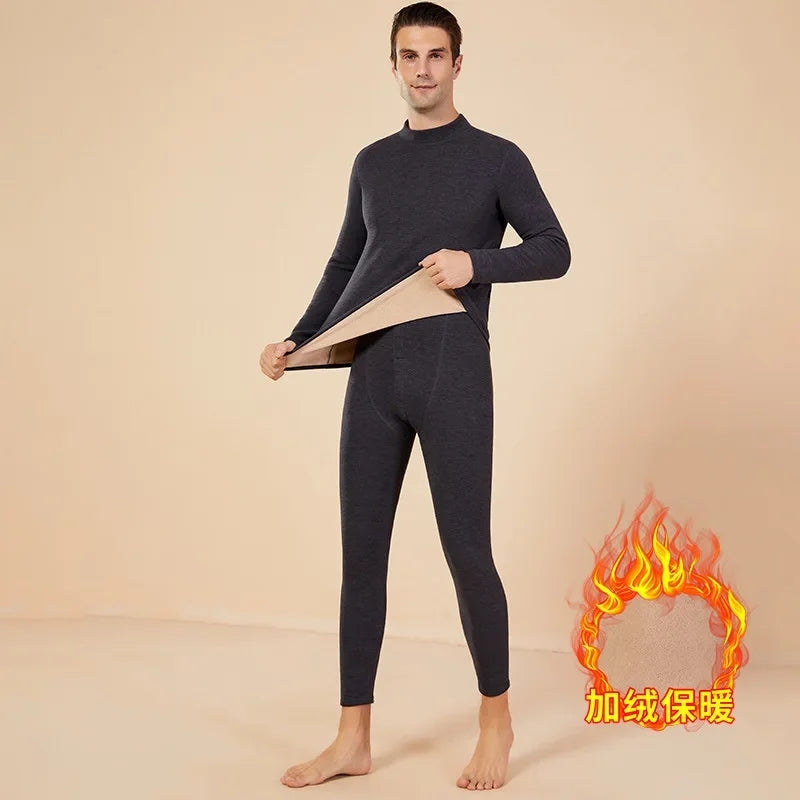 Men's Mock Neck Fleece Thermal Underwear Set