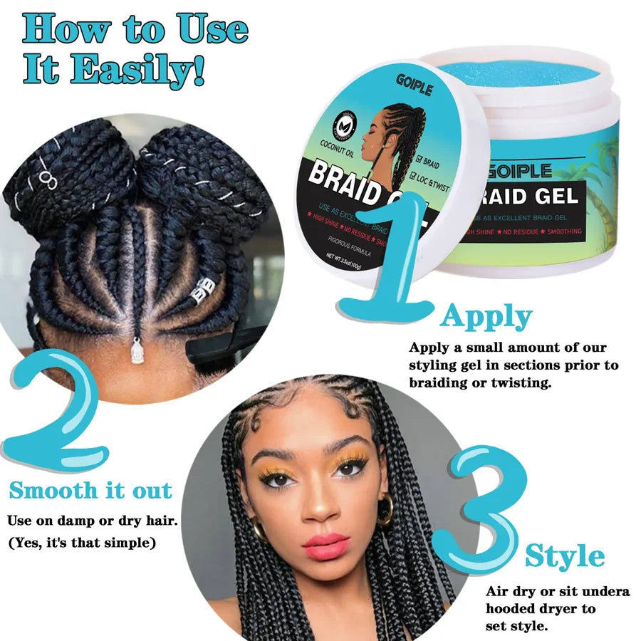 GOIPLE 100g Tea Tree Mint Braid Styling Gel – Edge Control Hair Wax Pomade for Frizz, Locs, Twists & Braids