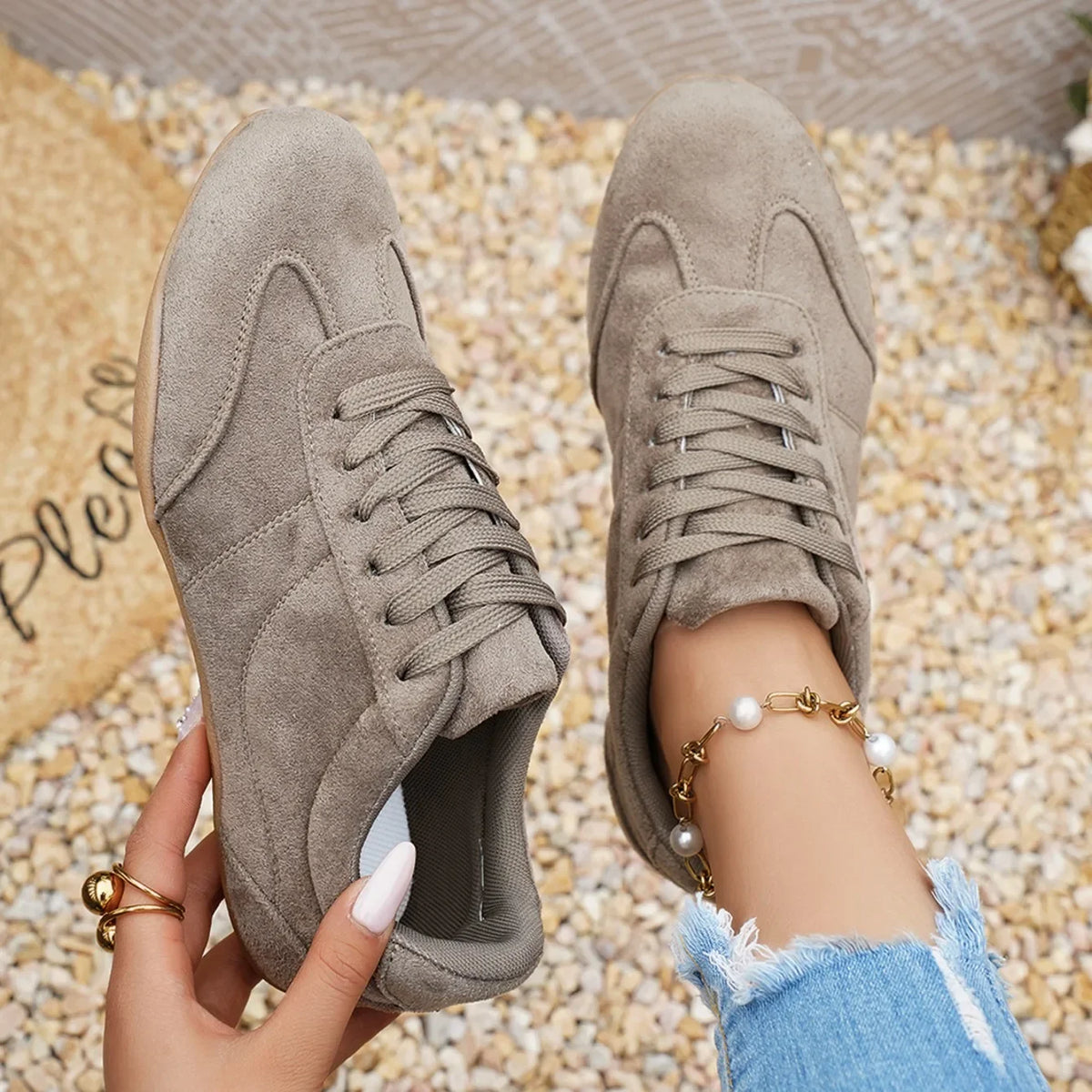 Women Natural Suede Leather Lace-up 2026 New Sneakers Round Toe Soft Comfort Casual Female Outdoor Drive/walk Shoes for Woman