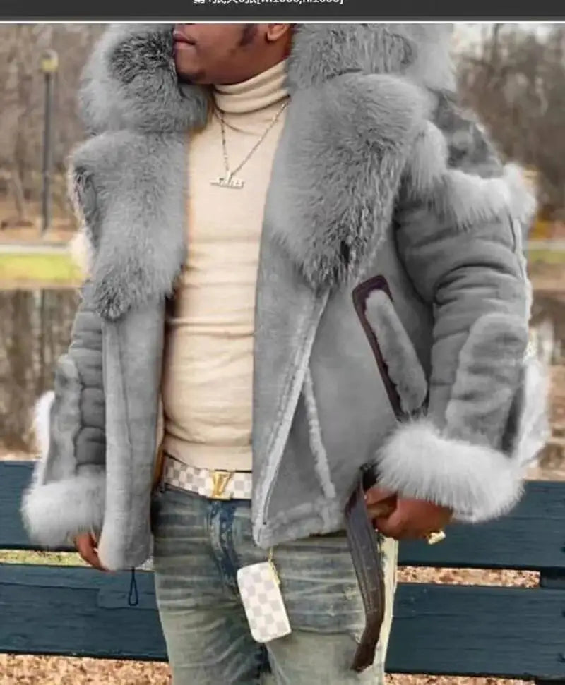 Men's Faux Leather Fur Collar Winter Jacket