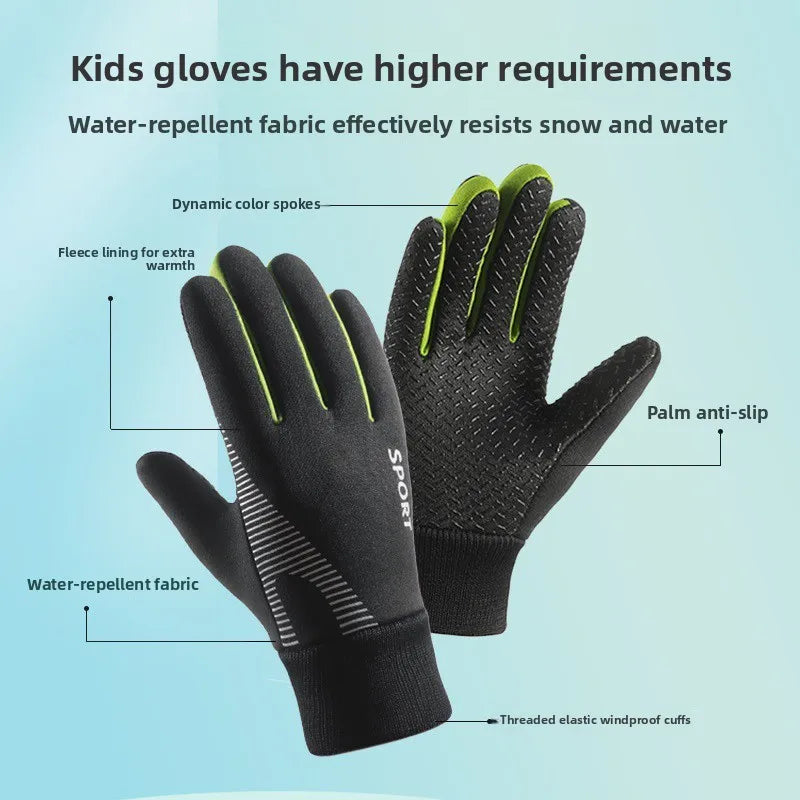 1 Pair Kids Winter Warm Sports Thermal Gloves Cold Weather Water-Resistant Anti-slip Children Mittens 5-13 Years Boys Girls