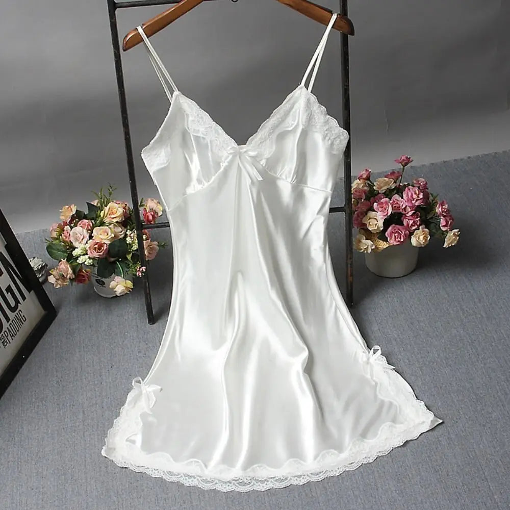 Women’s Elegant V-Neck Satin Nightgown