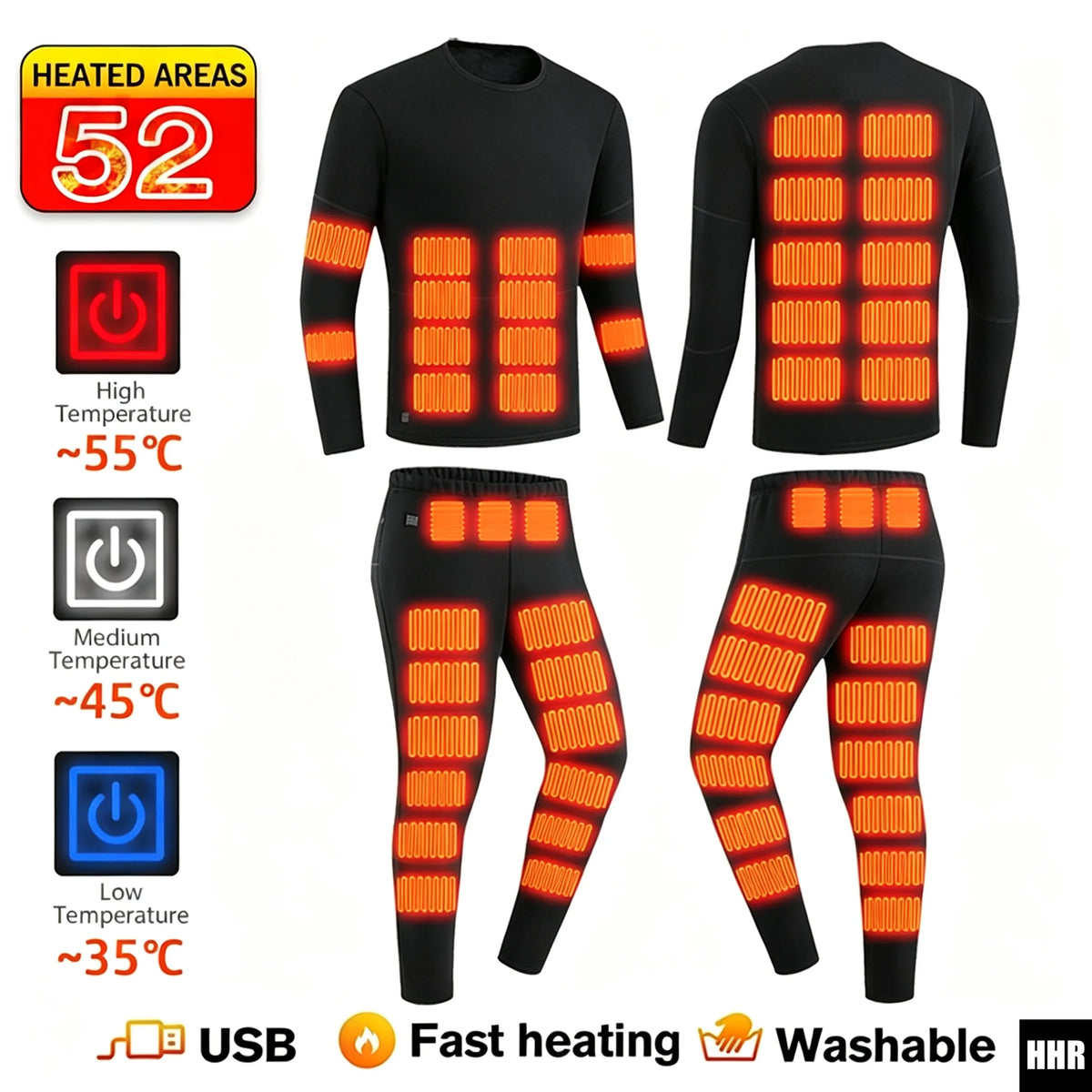 Unisex USB Heated Thermal Jacket – 52 Heating Zones