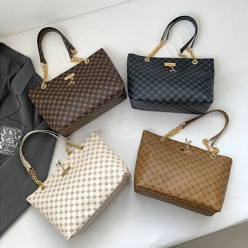 Women’s Fashion Plaid PU Shoulder Tote Bag