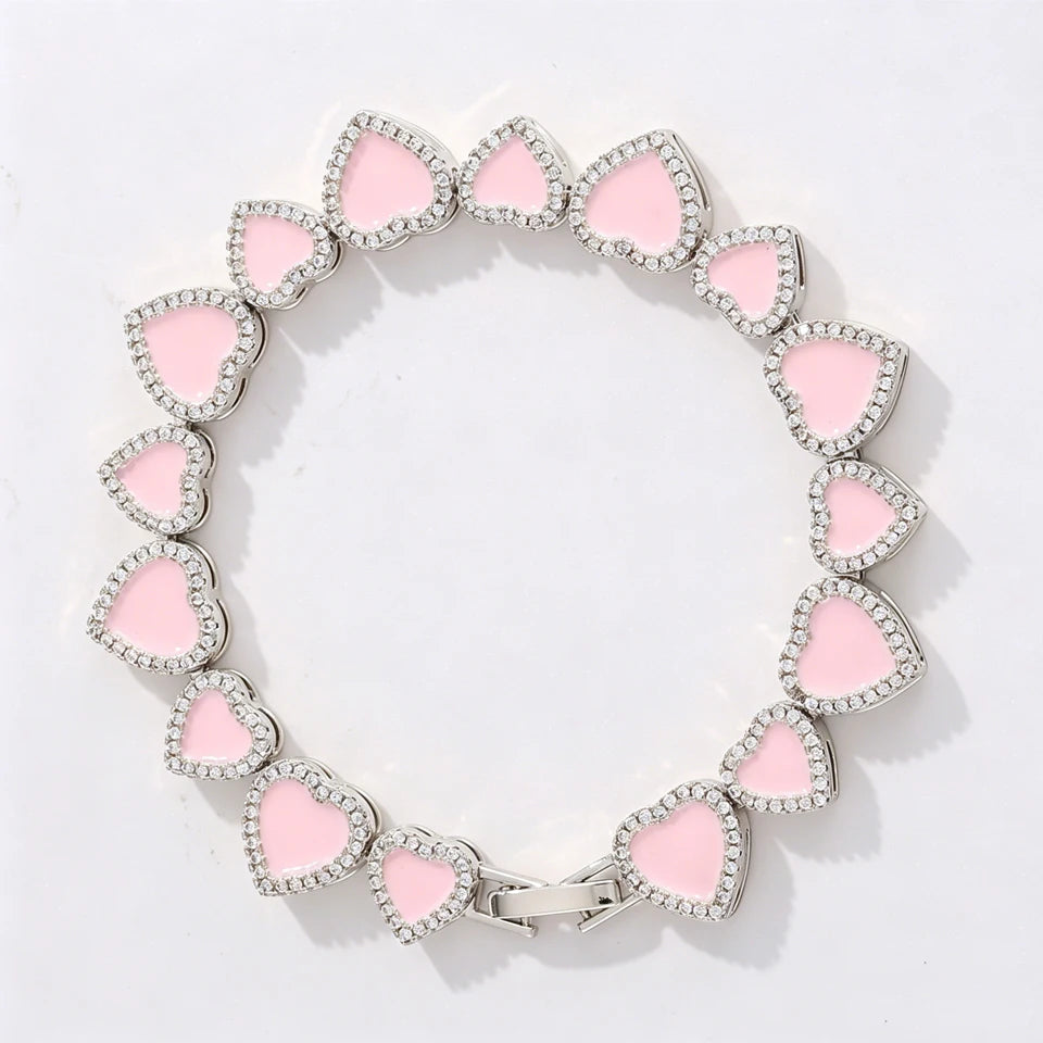 Yupsk 3PCS Pink Acrylic Oil-Dripping Heart Stackable Bracelets for Women & Girls – Sweet Exquisite Jewelry Gift Set