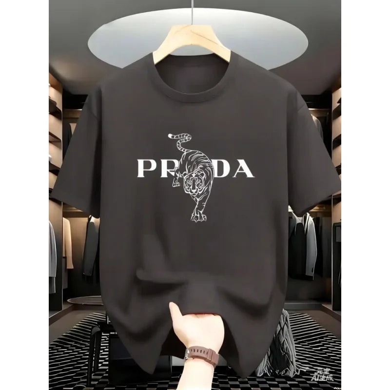 2025 Men's Luxury Graphic Print T-shirt Black White Contrast Short Sleeve Breathable  Summer Fashion Top