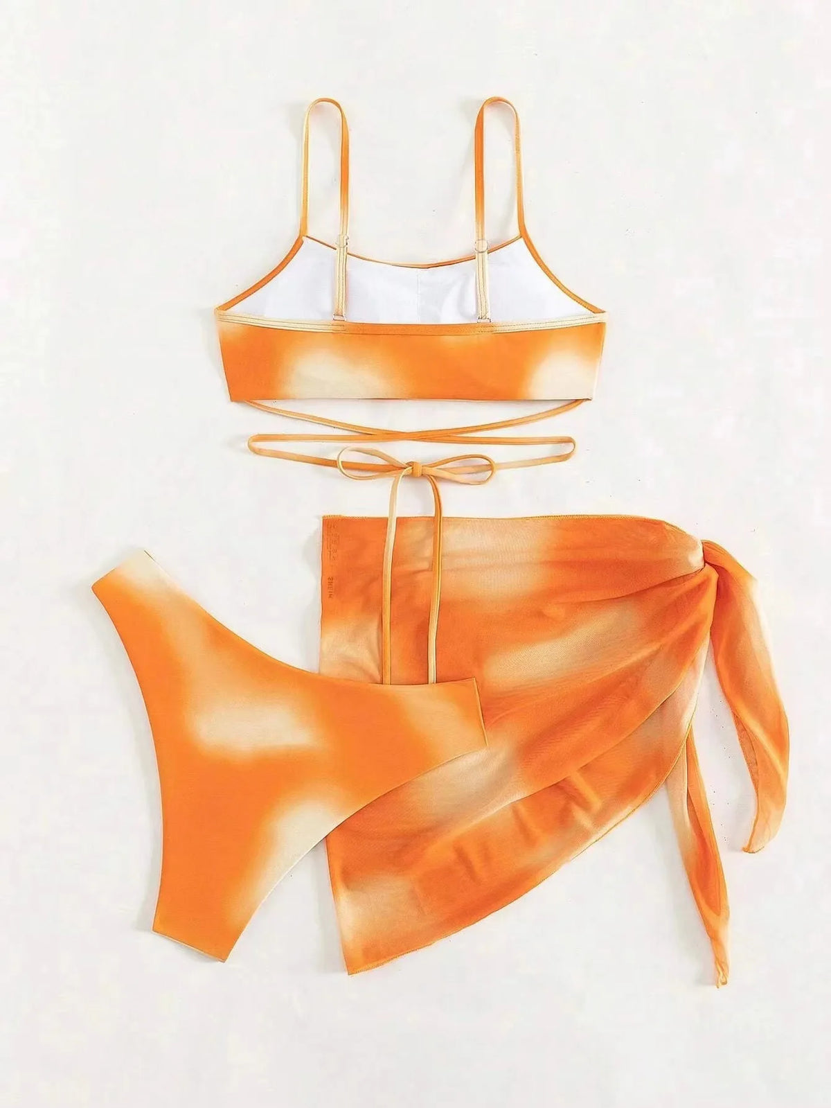 Tie Dye Bikini Swimsuit Women's Three Piece Set Mesh Skirt Split Body Suspender Fashionable Swimsuit Padded Bikini Set Swimwear