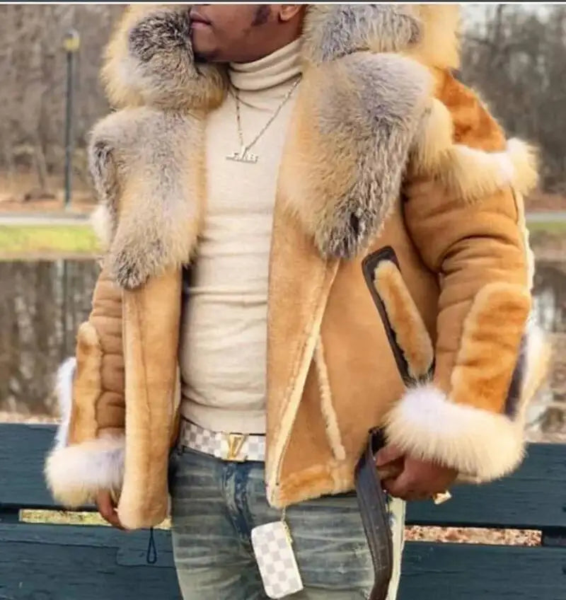 Men's Faux Leather Fur Collar Winter Jacket