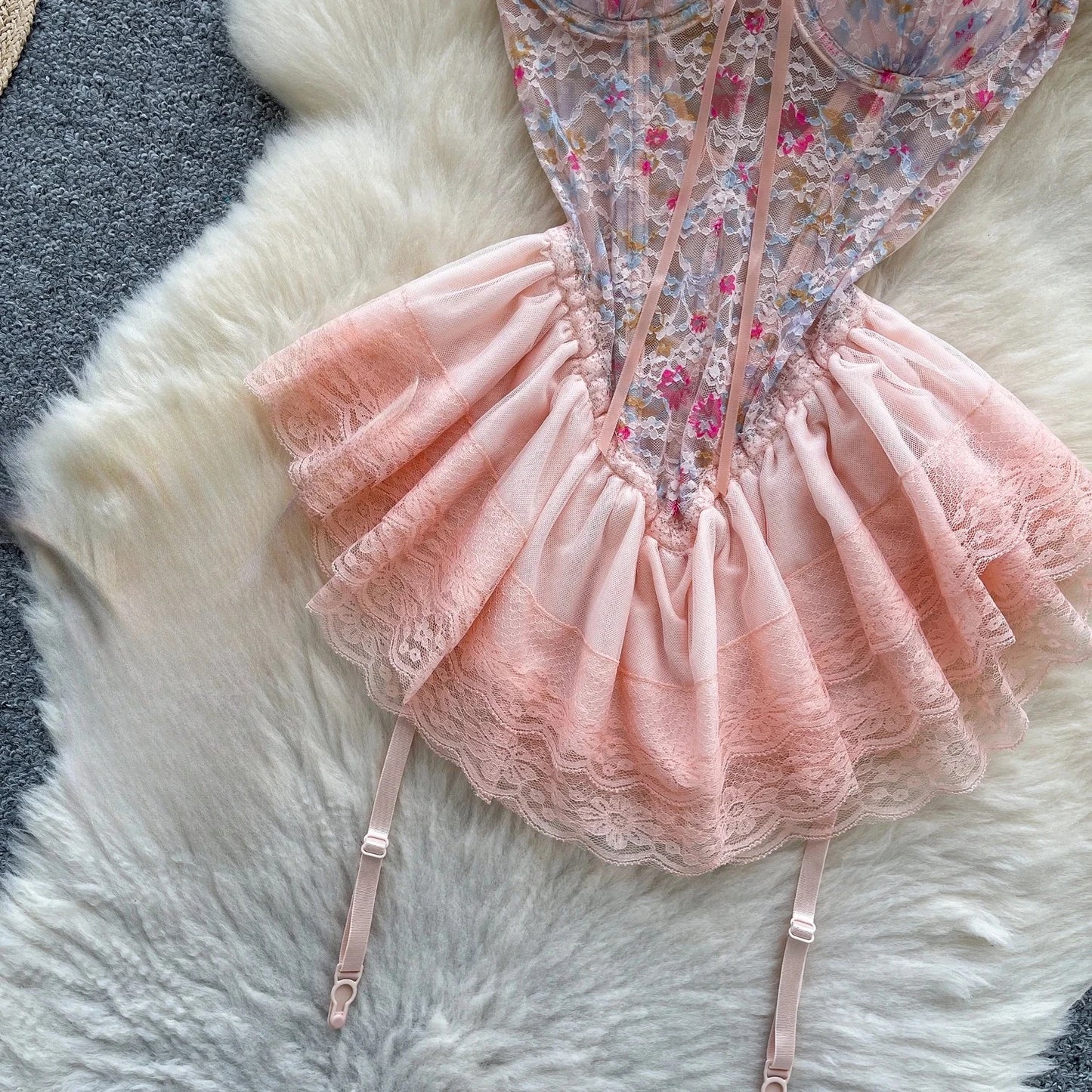Women’s Floral Lace Strapless Mini Dress