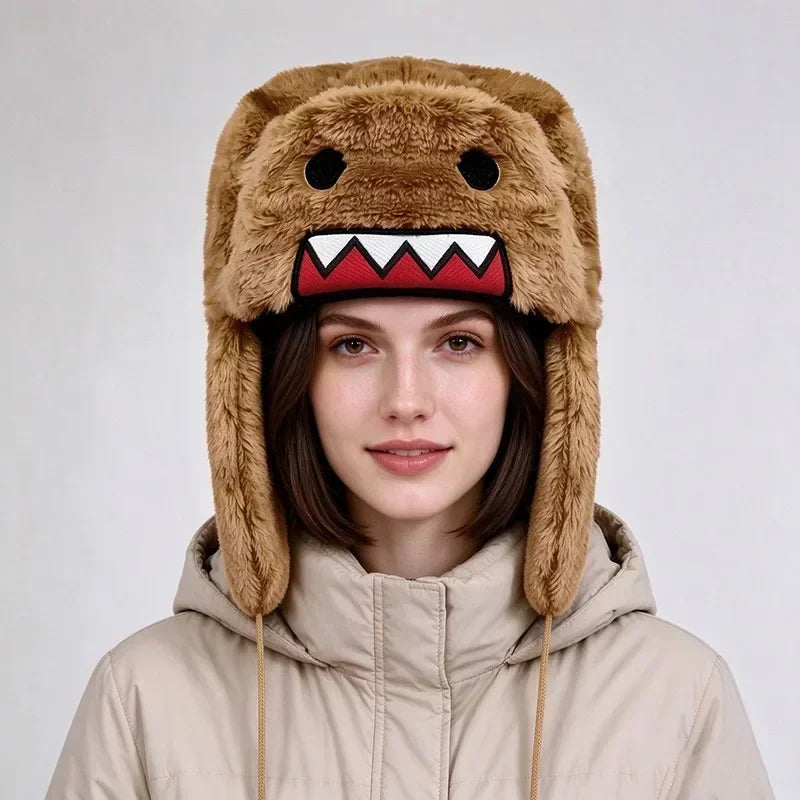 Domo Kun Cartoon Winter Warm Autume Brown Hats Ushanka Hats Cute Embroidery Cap for Girl Kids Anime Earfla Gorras Men Women Caps