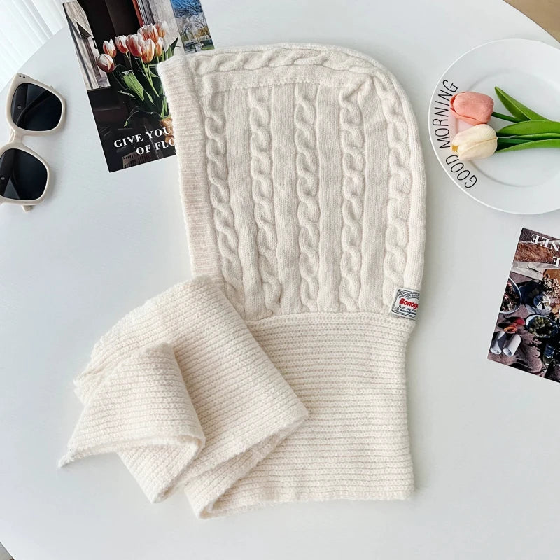 Oversize Hood Scarf Balaclava Hat Winter Ear Protection Windproof Warm Balaclava Hats Women Fashion Hat and Scarf Skullies Beani