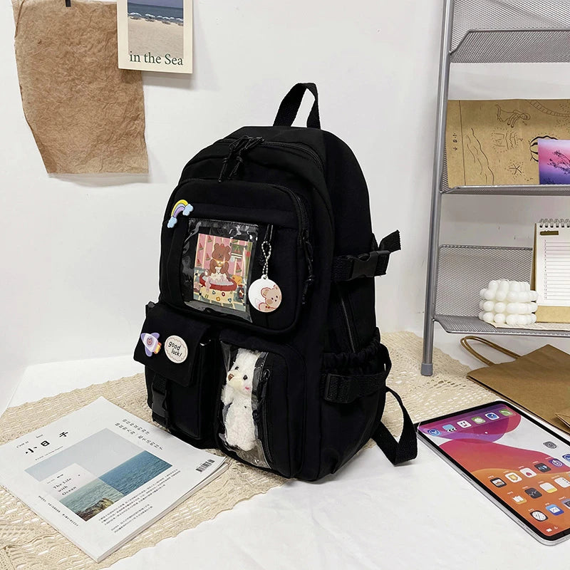 Cute Women’s Waterproof Nylon Backpack – Multi-Pocket Kawaii School Bag, Laptop & Book Pack for Girls, Stylish Student Travel Backpack