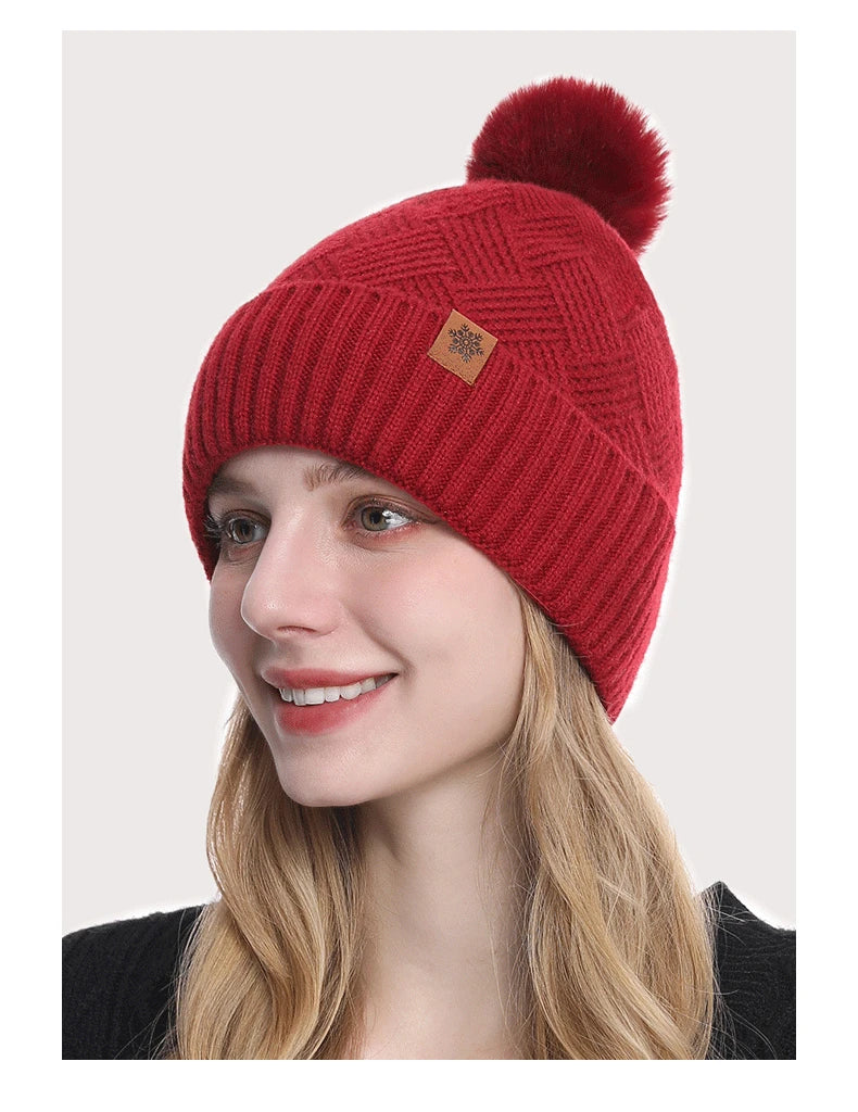 Men's / Women's Outdoor Warm Fleece-lined Knitted Hats Winter Cold-proof Double-layer Stocking Cap One/three-piece Set Skullies