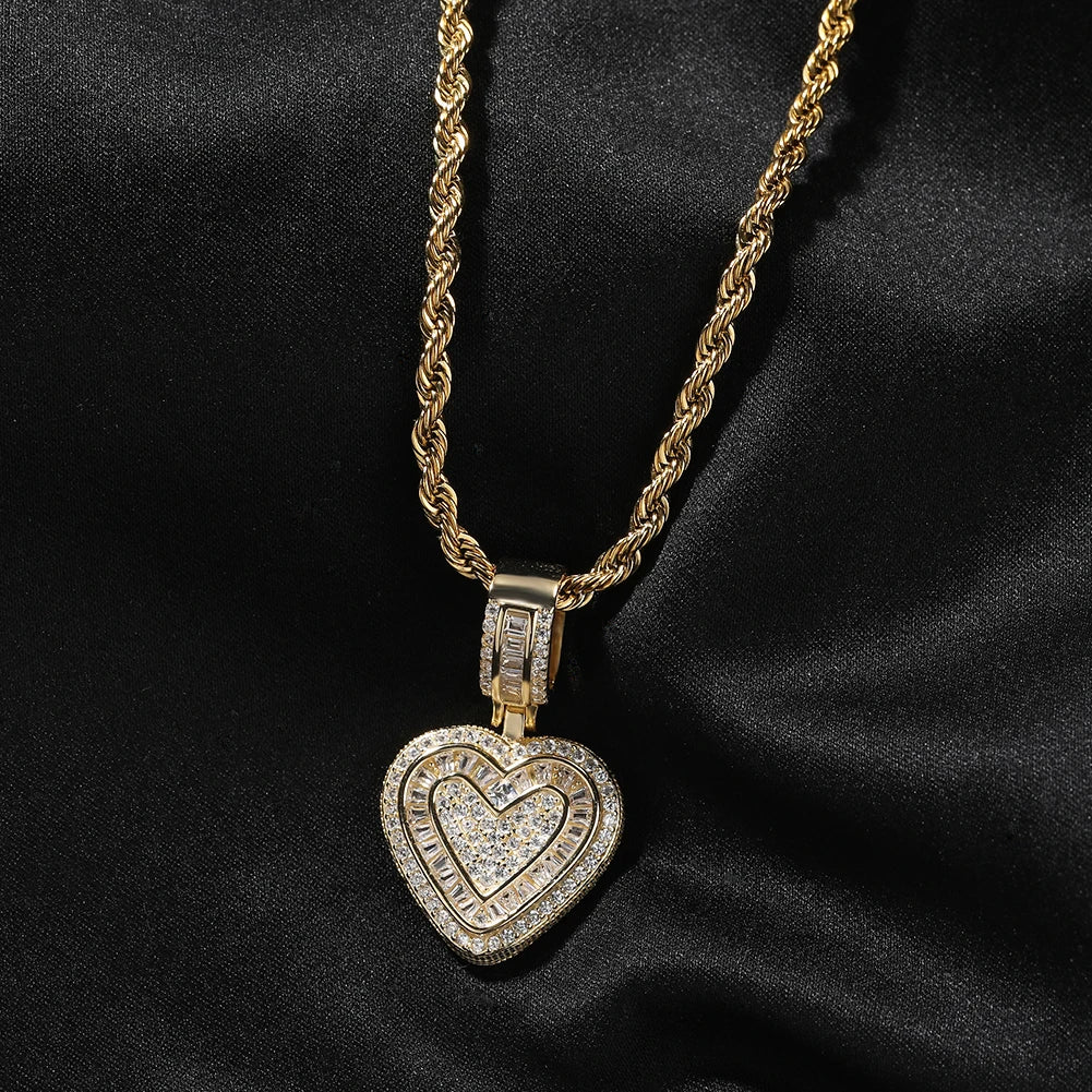 THE BLING KING Baguette CZ Small Heart Pendant Necklace for Women – Iced-Out 5A+ Cubic Zirconia Lovely Jewelry Birthday Gift