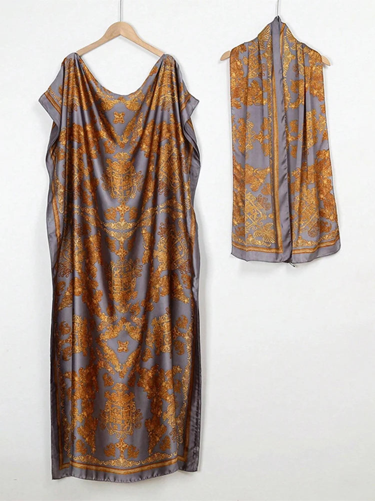Women’s Printed Loose Maxi Abaya Dress
