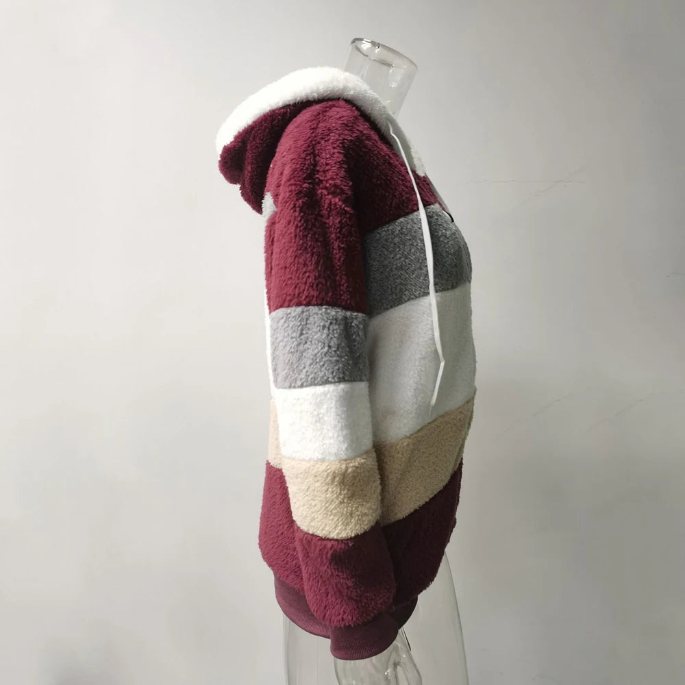 Women's Hooded Plaid Patchwork Winter Jacket