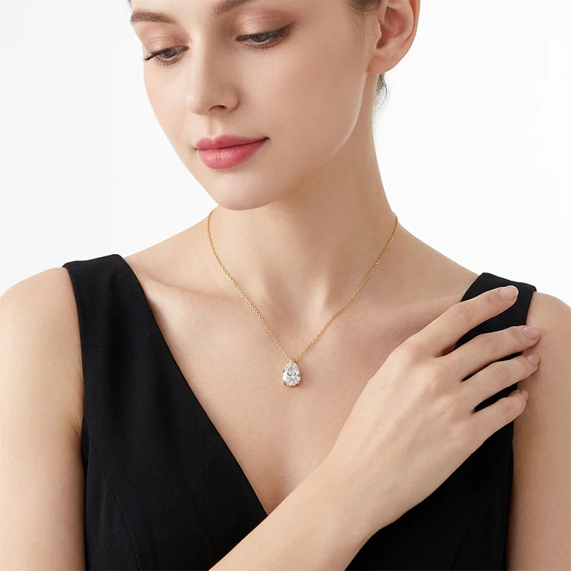 Women’s 2.5ct Moissanite Teardrop Pendant Necklace – 14K Gold-Filled Fine Jewelry Gift