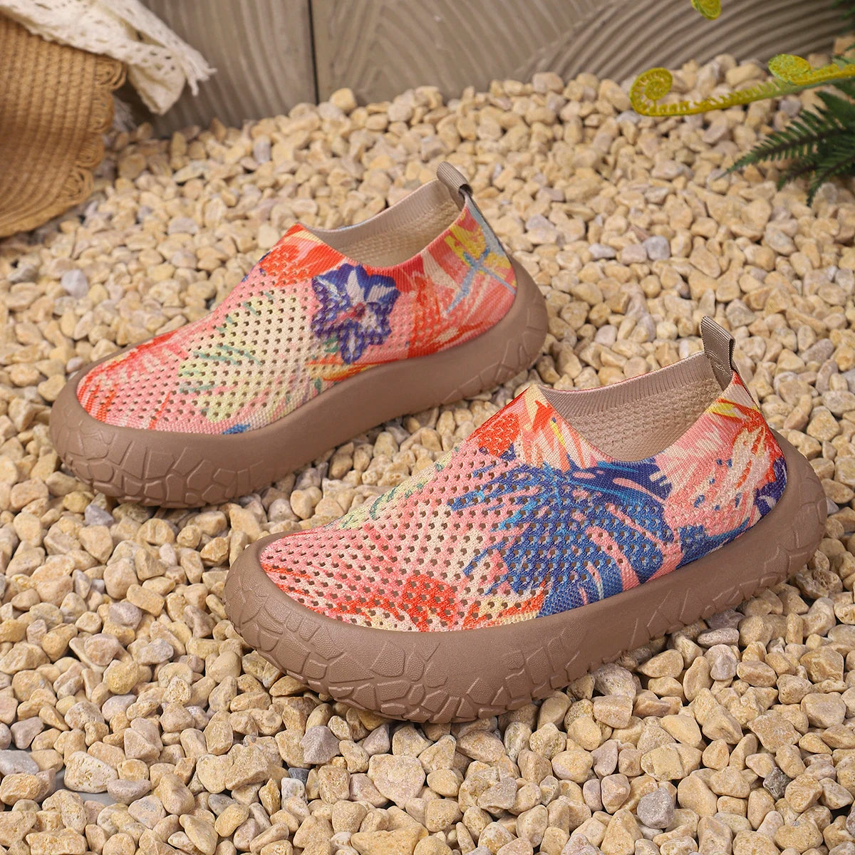 2026 Spring Autumn Women Tropical Print Slip On Sneakers Light Breathable Nonslip Mesh Casual Walking Shoes Daily Outdoor Commut