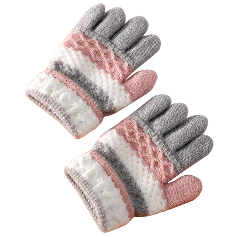 Winter Kids Gloves for Boys Girls Little Children Baby Full Finger Warm Stripes Knitted Casual Outdoor Accessories 3-7 Years