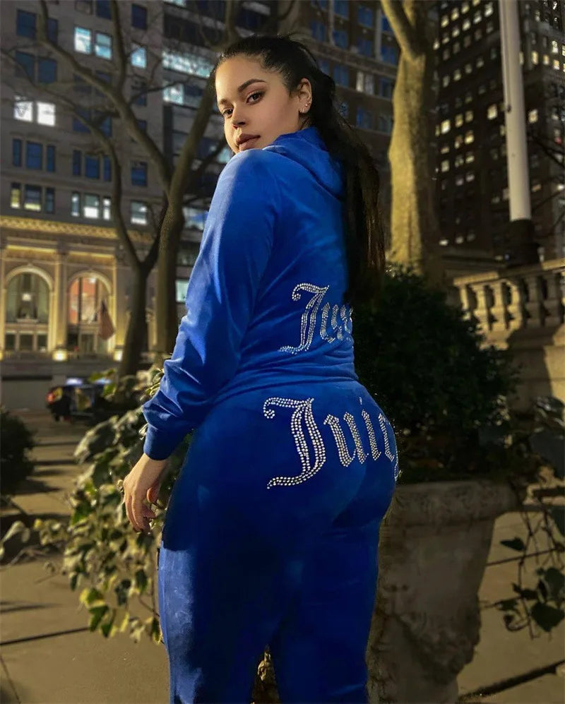 Women's Velvet Zip-Up Hoodie & Pants Set