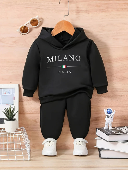 Baby Boy Letter Pattern Fleece Hoodie and Sweatpants Set