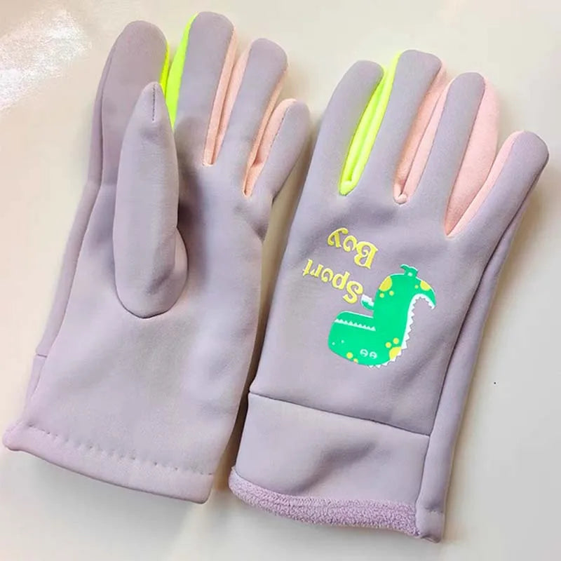 Children Warm Plush Gloves Winter Boys Girls Kids Outdoor Windproof Skiing Cycling Gloves Glow Students Toddler Cycling Mittens