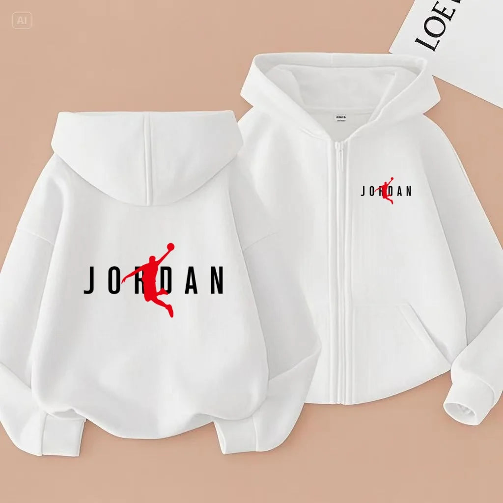 Kids Basketball Star Print Zipper Hoodie Sweatshirt for Boys and Girls 3-12 Years