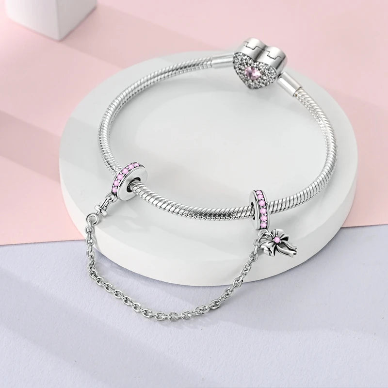 925 Sterling Silver Pink Ballet Girl Bow Pendant Charm Bead for Women – Elegant DIY Jewelry Making Charm for Bracelets & Necklaces