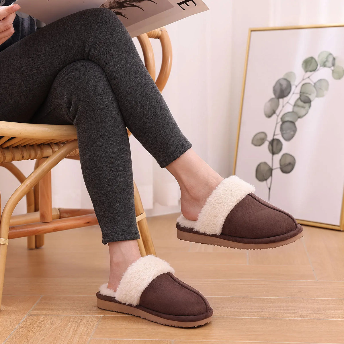 Kidmi Warm Fluffy Women Slippers Classic Brand Fuzzy House Slippers Indoor Soft Memory Foam Slippers Outdoor Antiskid Slippers