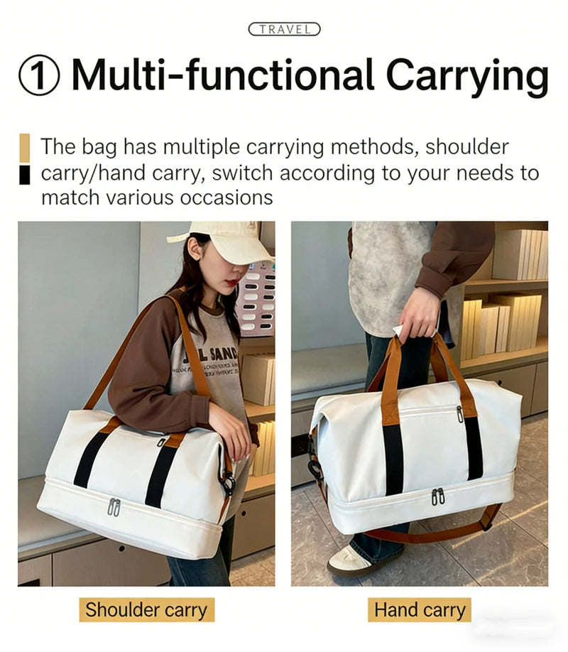 Travel Gym Duffle Bag with Shoe Compartment – Portable Fitness Shoulder & Crossbody Carry-On Bag for Workouts and Weekend Trips
