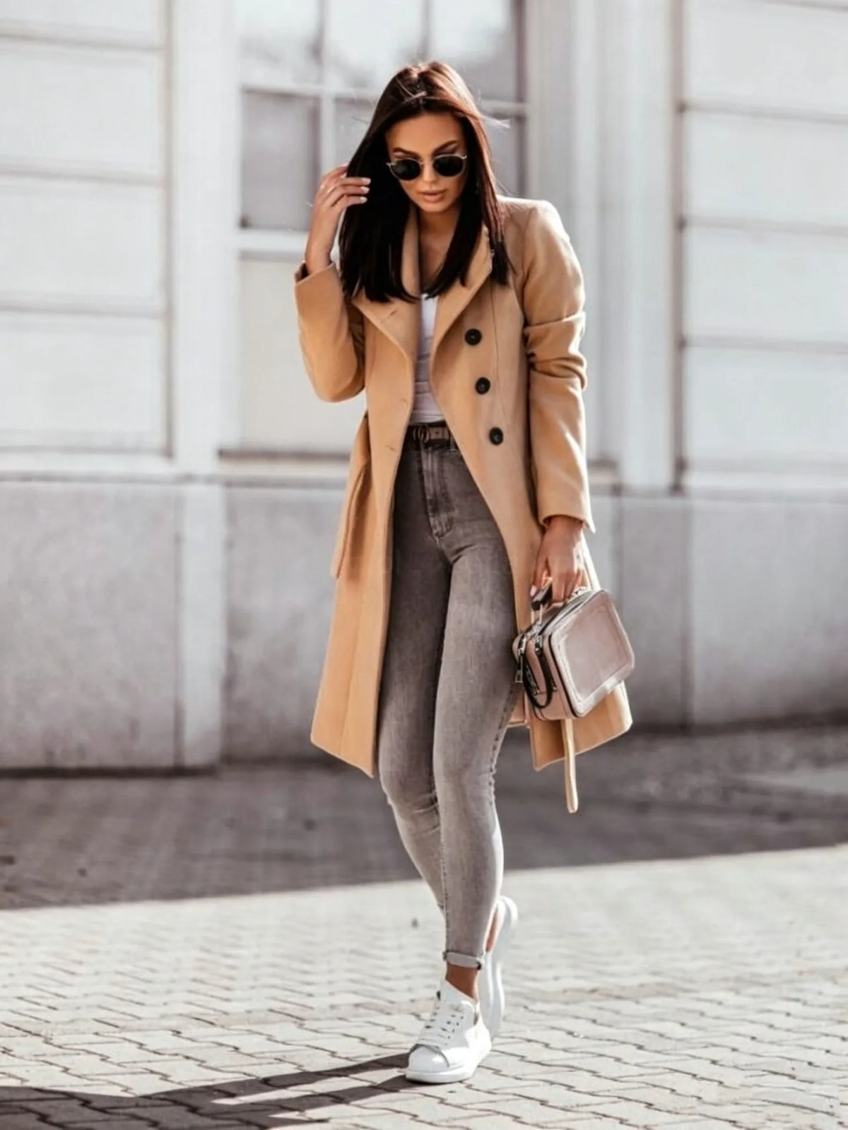 Women's Elegant Belted Long Coat