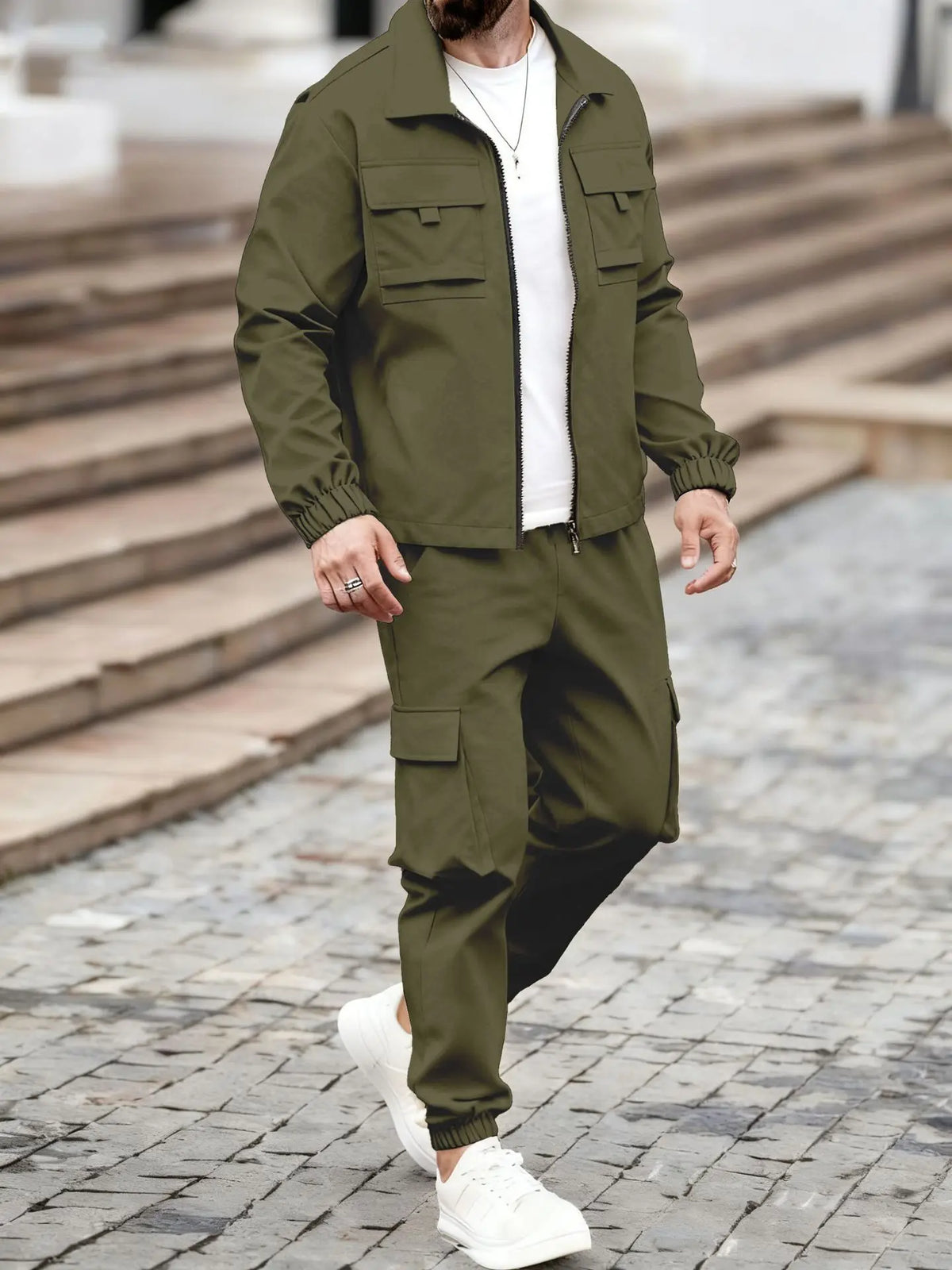 The men's stylish zipper coat and long pants set combines the elements of tactical casual style and sportswear collection-F15
